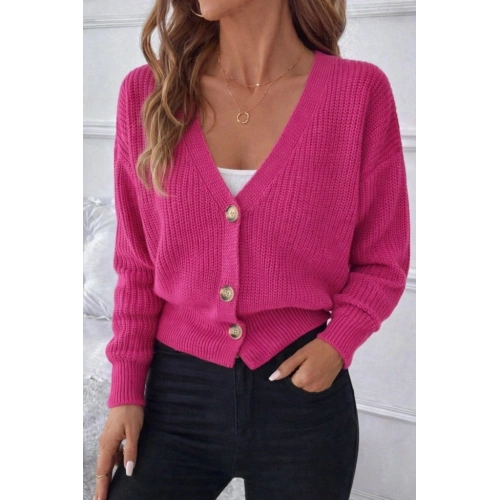 Kadın Uzun Kollu Düğme Detay Triko Bluz