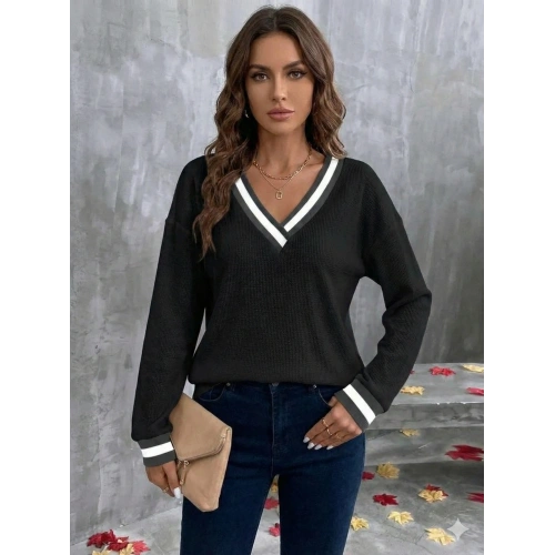 Kadın Uzun Kollu V Yakalı Waffle Bluz