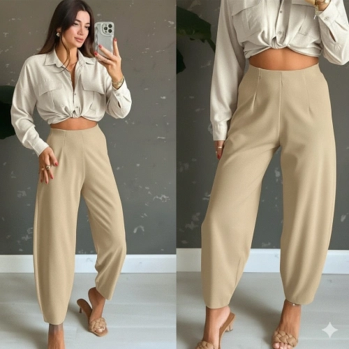 Kadın Yüksek Bel Krep Pantolon