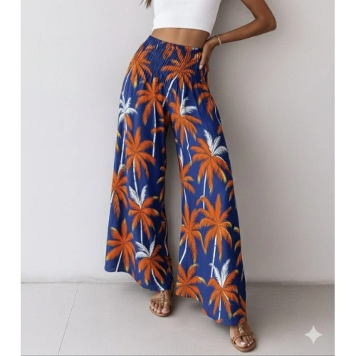 Kadın Yüksek Bel Lastikli Desenli Süprem Pantolon