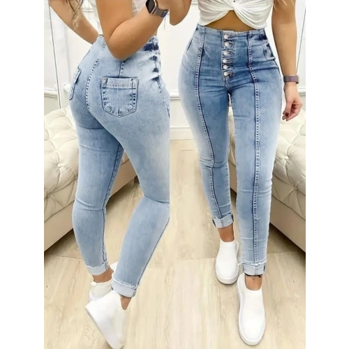 Kadın Yüksek Bel önden Düğmeli Jean Pantolon