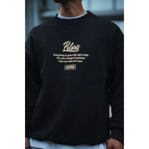 Kışlık Bisiklet Yaka Ön Ve Arka Baskılı SweatShirt - Siyah