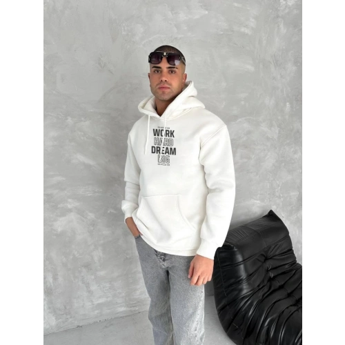 Kışlık Üç İplik Kapşonlu SweatShirt - Beyaz