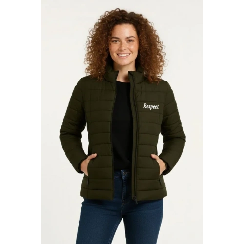 Mikro Su İtici Kapitone Baskılı Astarlı Fermuarlı Bomber Mont - Haki