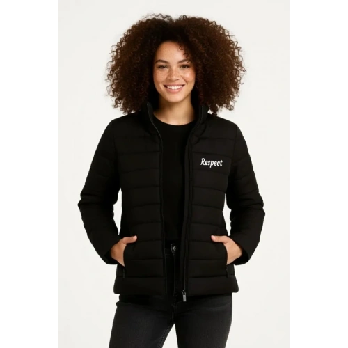 Mikro Su İtici Kapitone Baskılı Astarlı Fermuarlı Bomber Mont - Siyah