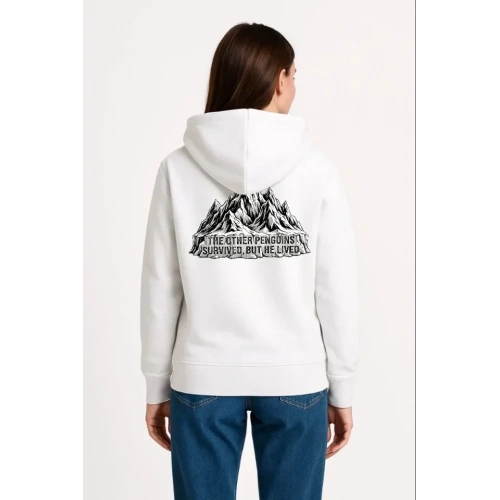 Nihilist Penguen Temalı Oversize Kapüşonlu Sweatshirt - Beyaz