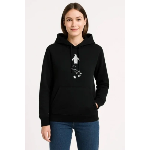 Nihilist Penguen Temalı Oversize Kapüşonlu Sweatshirt - Siyah