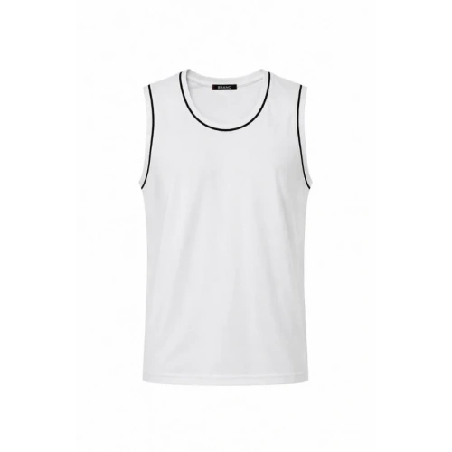 Ön Unisex Pamuklu Bisiklet Yaka Kolsuz Atlet Kontrast Biyeli Regular Fit - Beyaz