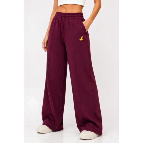 Osy Modal Yumuşak Dokulu Cima Dikişli Nakışlı Cepli Oversize Bol Paça Eşofman Altı - Bordo