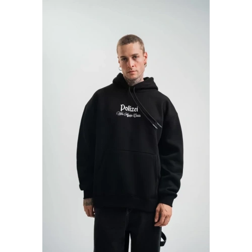 POLIZEI Premium Kalite Kapşonlu Dijital Patchli SweatShirt - Siyah