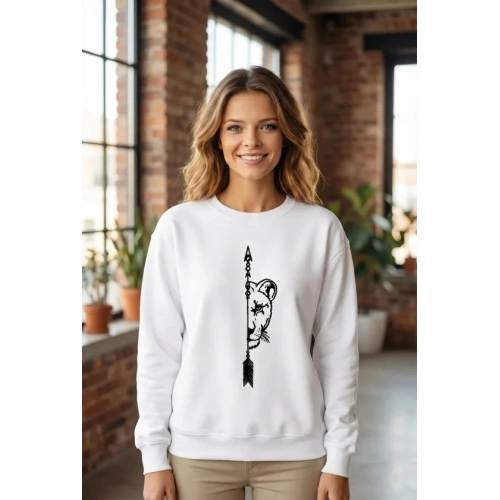 Sevgililer Günü Baskılı Oversize Bisiklet Yaka Sweatshirt - Beyaz