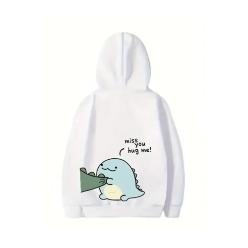 Sevgililer Günü Baskılı Oversize Kapüşonlu Sweatshirt Hoodie - Beyaz