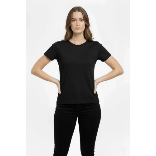 T-Shirt Bisiklet Yaka Slim Fit Likralı Tişört Günlük Basic Body - Siyah