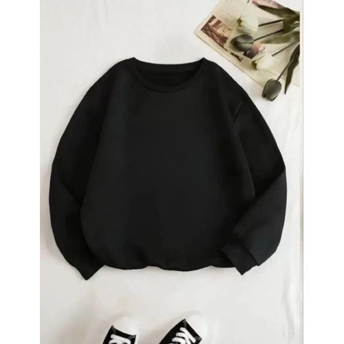 Üç İplik Biskilet Yaka Basic SweatShirt - Siyah