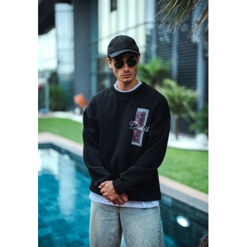 Uzun Kol Bisiklet Yaka Ön Ve Arka Baskılı SweatShirt - Siyah