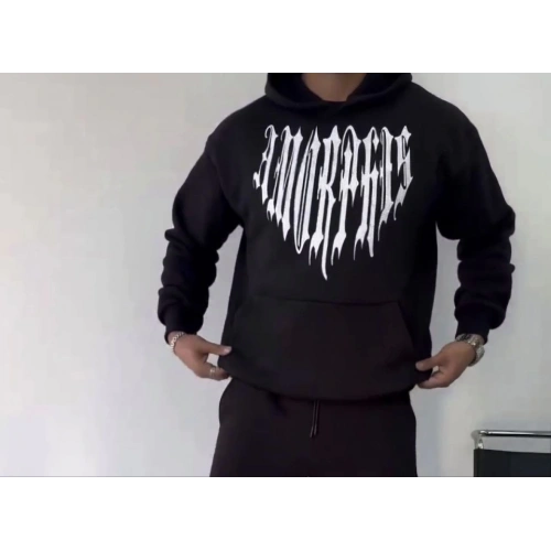 Uzun Kol Kapşonlu Baskılı SweatShirt - Siyah