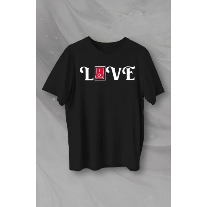 14 Şubat Sevgililer Günü Love Baskılı Oversize Bisiklet Yaka T-shirt - Siyah