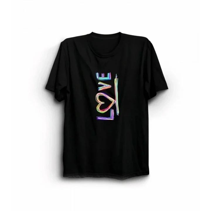 14 Şubat Sevgililer Günü Love Baskılı Oversize Bisiklet Yaka T-shirt - Siyah