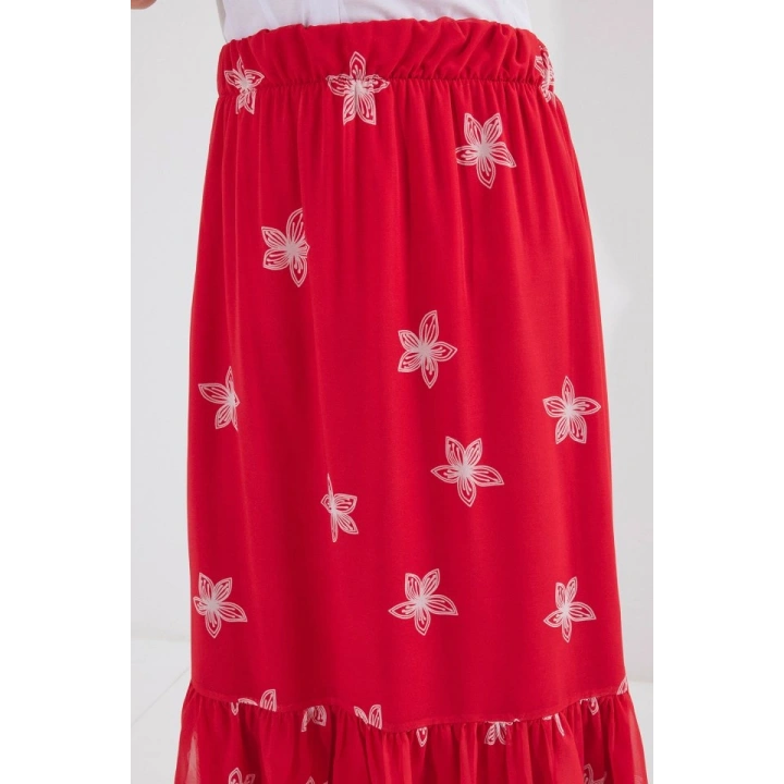 8010 Desenli Şifon Etek - A.Kırmızı