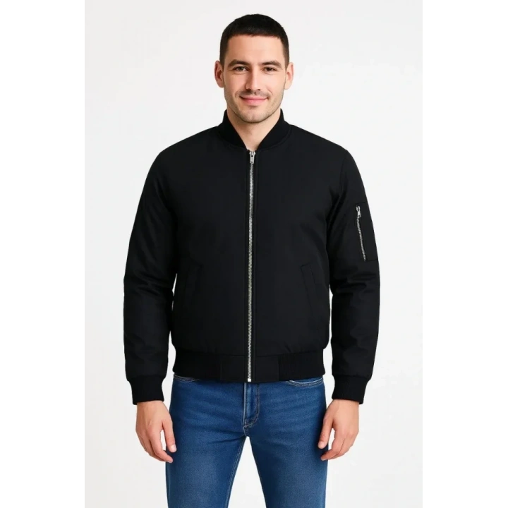 Arka Bomber Ceket - Siyah
