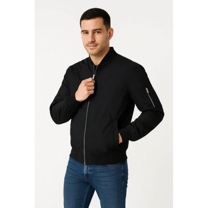 Arka Bomber Ceket - Siyah
