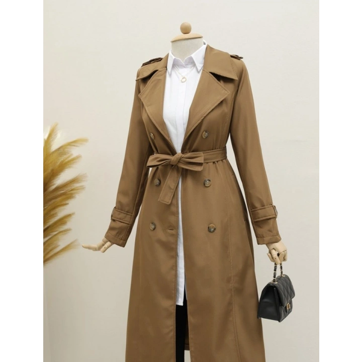 Astarlı Kemerli Trenckot -Taba