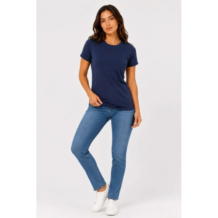 Basic Tişört Bisiklet Yaka Kısa Kol Günlük Yazlık Slim Fit T-Shirt - Lacivert