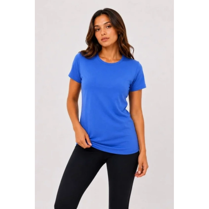 Basic Tişört Bisiklet Yaka Kısa Kol Günlük Yazlık Slim Fit T-Shirt - Mavi