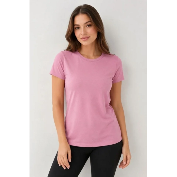 Basic Tişört Bisiklet Yaka Kısa Kol Günlük Yazlık Slim Fit T-Shirt - Pembe