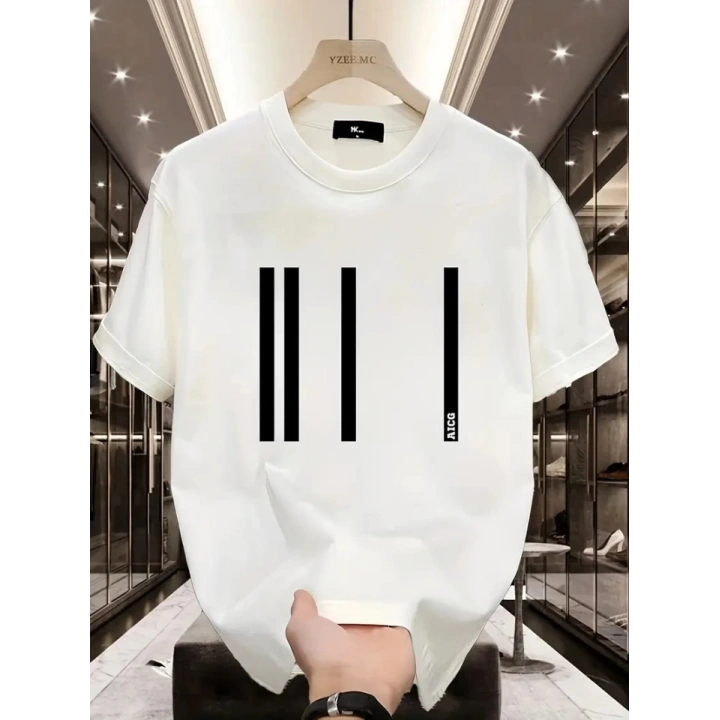 Baskılı Oversize Bisiklet Yaka T-shirt - Beyaz