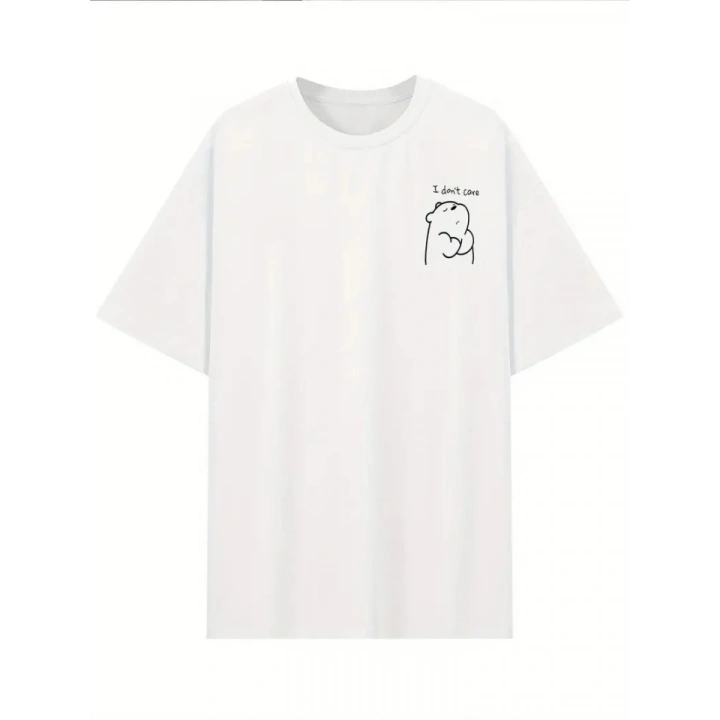 Baskılı Oversize Bisiklet Yaka T-shirt - Beyaz