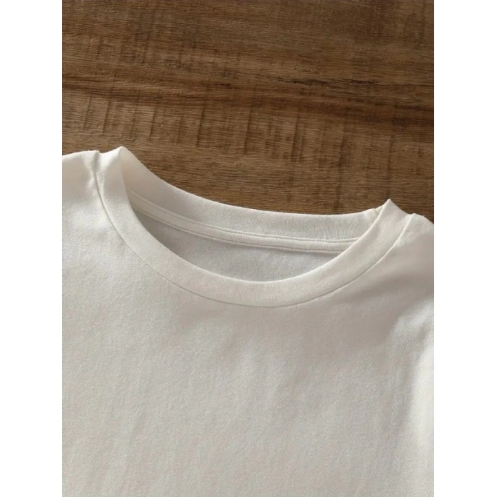 Baskılı Oversize Bisiklet Yaka T-shirt - Beyaz