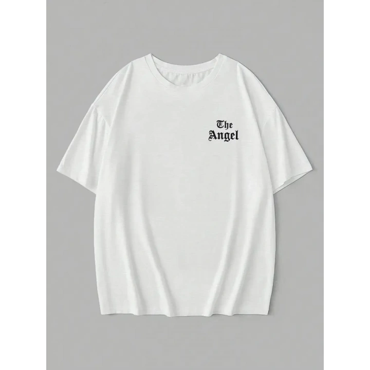 Baskılı Oversize Bisiklet Yaka T-shirt - Beyaz