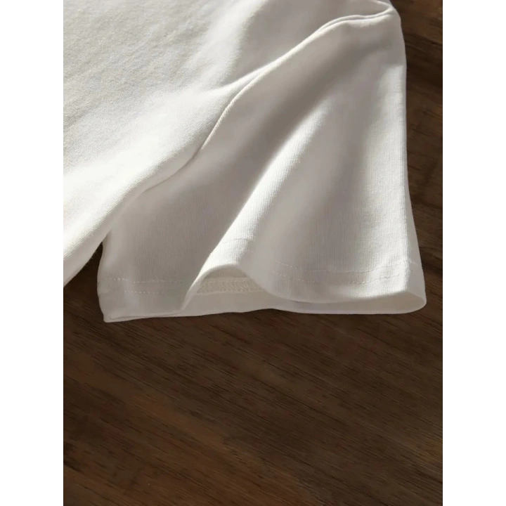 Baskılı Oversize Bisiklet Yaka T-shirt - Beyaz