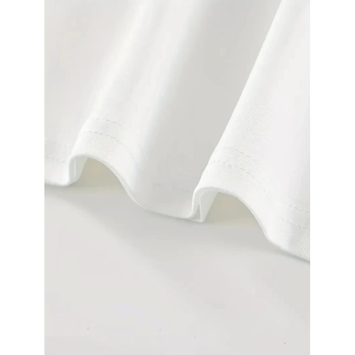 Baskılı Oversize Bisiklet Yaka T-shirt - Beyaz