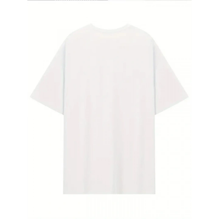 Baskılı Oversize Bisiklet Yaka T-shirt - Beyaz