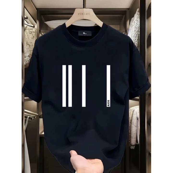 Baskılı Oversize Bisiklet Yaka T-shirt - Siyah