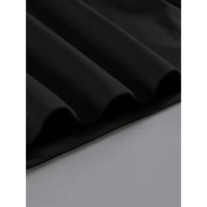 Baskılı Oversize Bisiklet Yaka T-shirt - Siyah