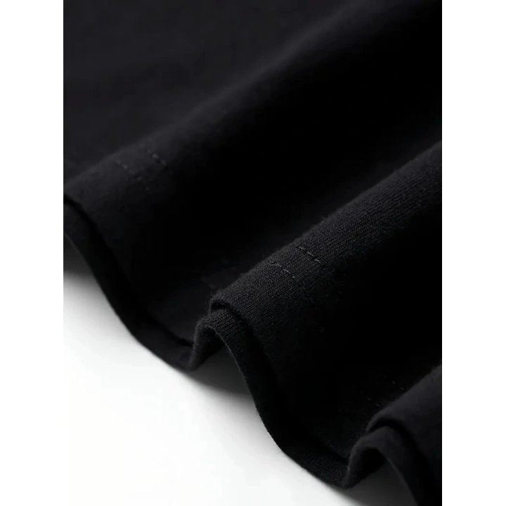 Baskılı Oversize Bisiklet Yaka T-shirt - Siyah