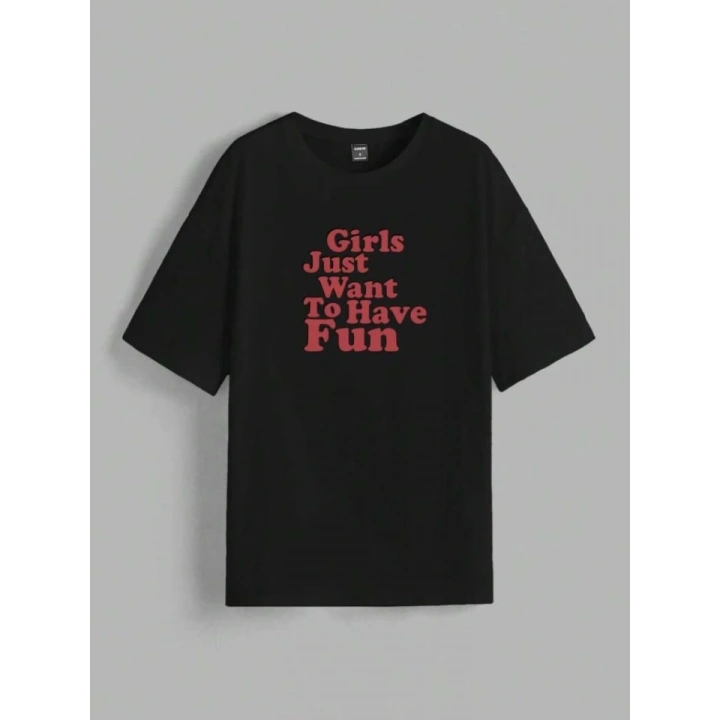 Baskılı Oversize T-shirt - Siyah