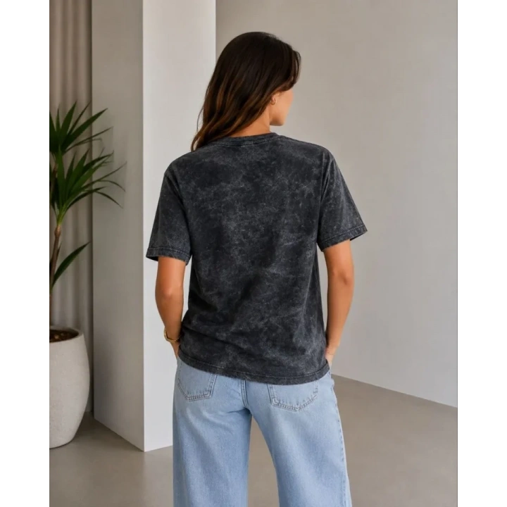 Batik Desenli Tişört Bisiklet Yaka Kısa Kol Regular Fit T-shirt - Siyah