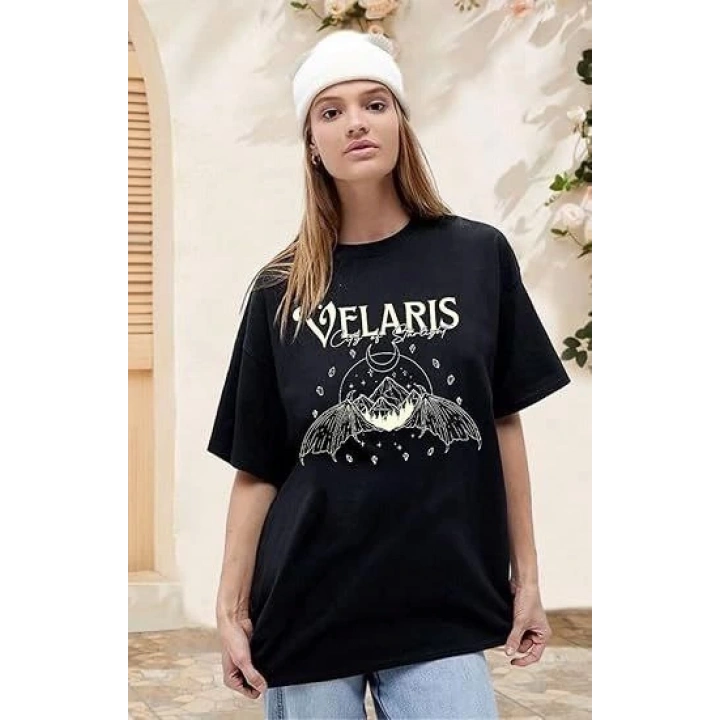 Bisiklet Yaka Baskılı T-shirt - Siyah