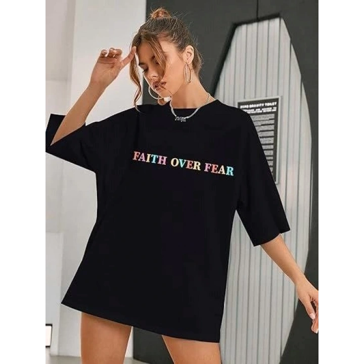 Bisiklet Yaka Baskılı T-shirt - Siyah