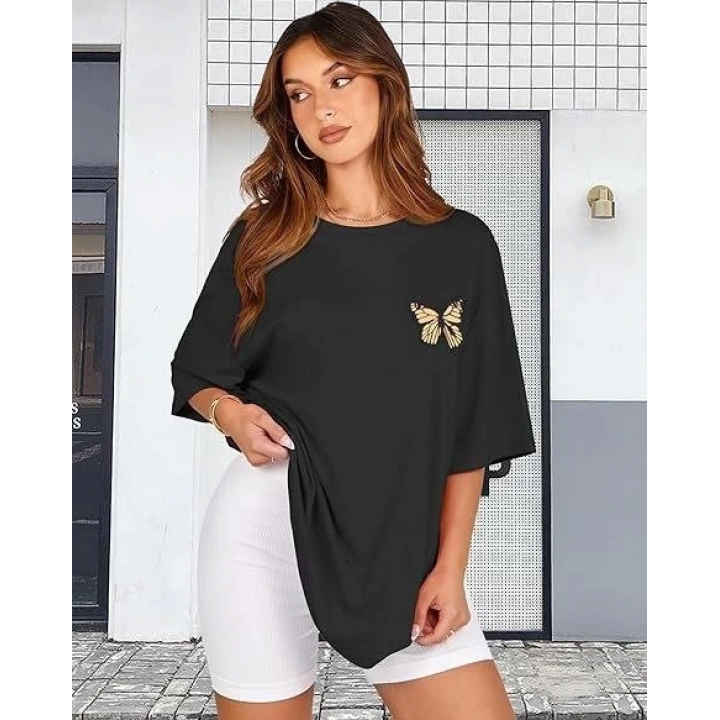 Bisiklet Yaka Baskılı T-shirt - Siyah