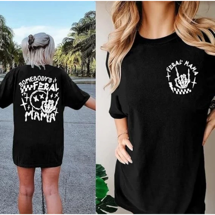 Bisiklet Yaka Baskılı T-shirt - Siyah