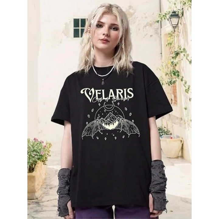 Bisiklet Yaka Baskılı T-shirt - Siyah