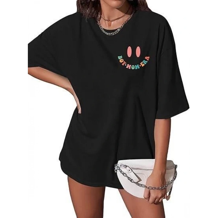 Bisiklet Yaka Kısa Kol Baskılı T-shirt - Siyah