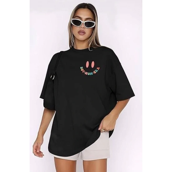 Bisiklet Yaka Kısa Kol Baskılı T-shirt - Siyah