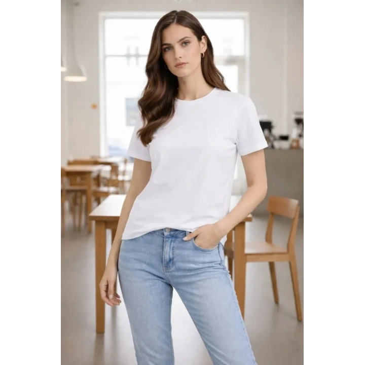 Bisiklet Yaka Tişört Regular Kalıp Basic Pamuklu Günlük Kullanım T-shirt - Beyaz