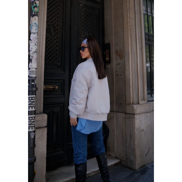 Cepli Bomber Ceket Mont - Beyaz